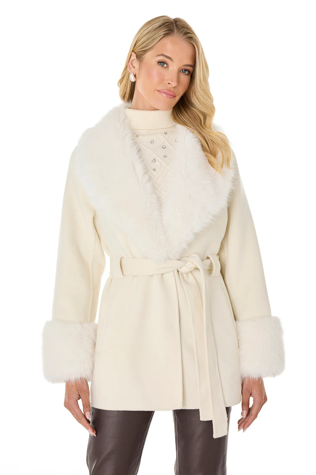 Isabel Fur Trim Coat - White | The Noli Shop