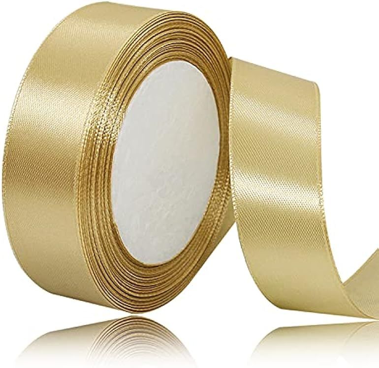 Gold Satin Ribbon 3/4 Inches x 25 Yards, Solid Color Fabric Ribbon for Gift Wrapping, Crafts, Hai... | Amazon (US)