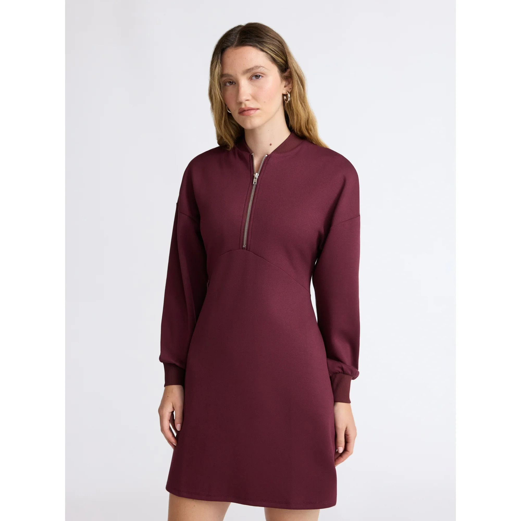 Scoop Women's and Women's Plus New Scubaknit Zip Front Mini Dress, Sizes XS-4X | Walmart (US)