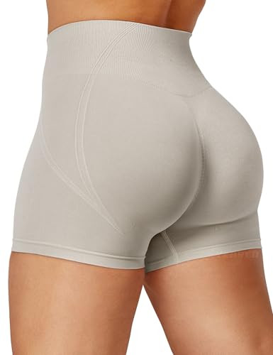 YEOREO Seamless Scrunch Workout Shorts for Women High Waisted Butt Lifting Gym Yoga Biker Shorts Light Gray M | Amazon (US)