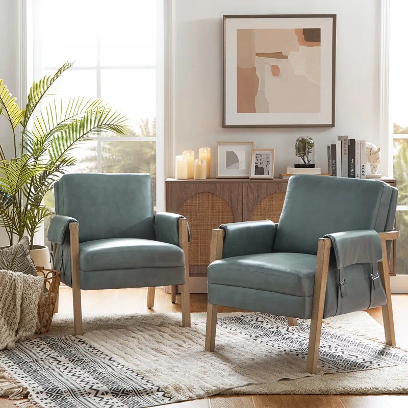 Arhiana Faux Leather Armchair with Solid Wood Legs (Set of 2) | Wayfair North America