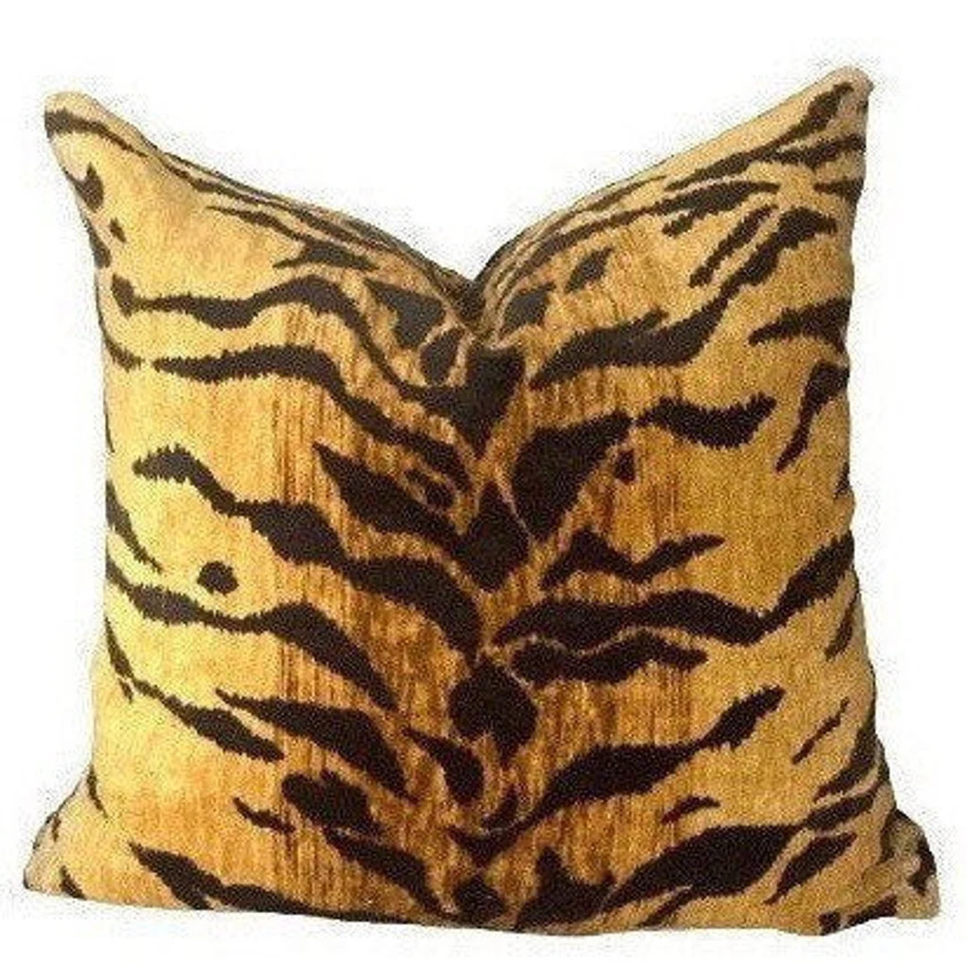 Velvet Tiger Pillow Cover // Bold Tiger Print Velvet Designer Pillow Cover 20x20 Square Throw Pil... | Etsy (US)