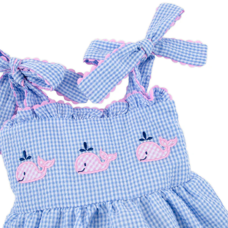 Ocean Whale Light Blue Gingham Aurora Bubble | Classic Whimsy