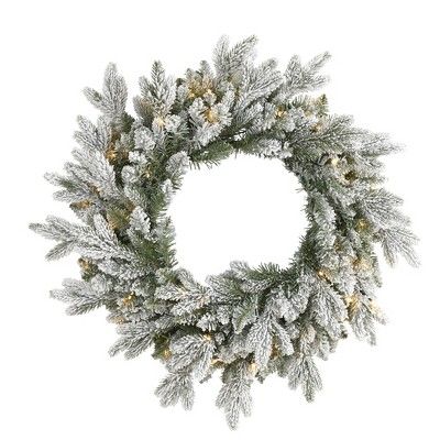 Nearly Natural 24” Flocked Artificial Christmas Wreath with 50 LED Lights | Target