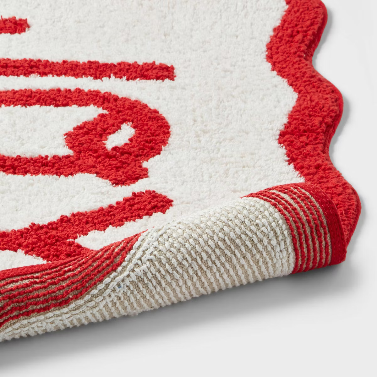 17"x24" Christmas 'Joy' Scalloped Boarder Bath Rug Cream/Red - Wondershop™ | Target
