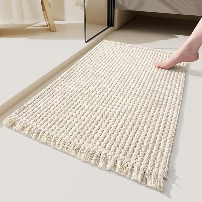 Soft Microfiber Farmhouse Bathroom Rug Washable Kitchen Mats Woven Non Slip Small Bath Mat with P... | Amazon (US)