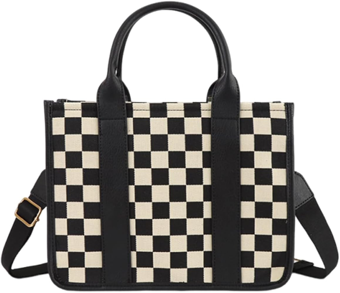 Checkered Tote Bag for Women - Plaid Handbag Checkerboard Crossbody Shoulder Bag Trendy Checkered... | Amazon (US)