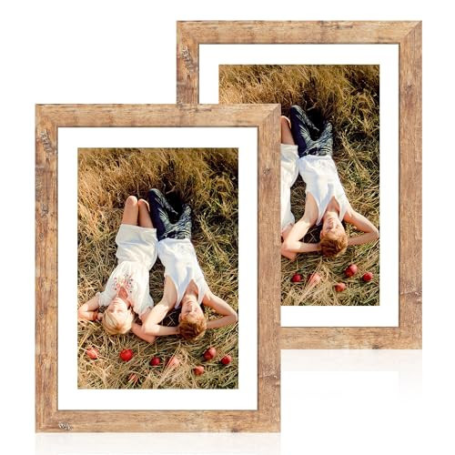 iRahmen 10x14 Picture Frame Set of 2 with Tempered Glass, Rustic Brown Frames Display 8x12 Picture with Mat or 10 x 14 Without Mat for Horizontal or Vertical Wall Mounting | Amazon (US)