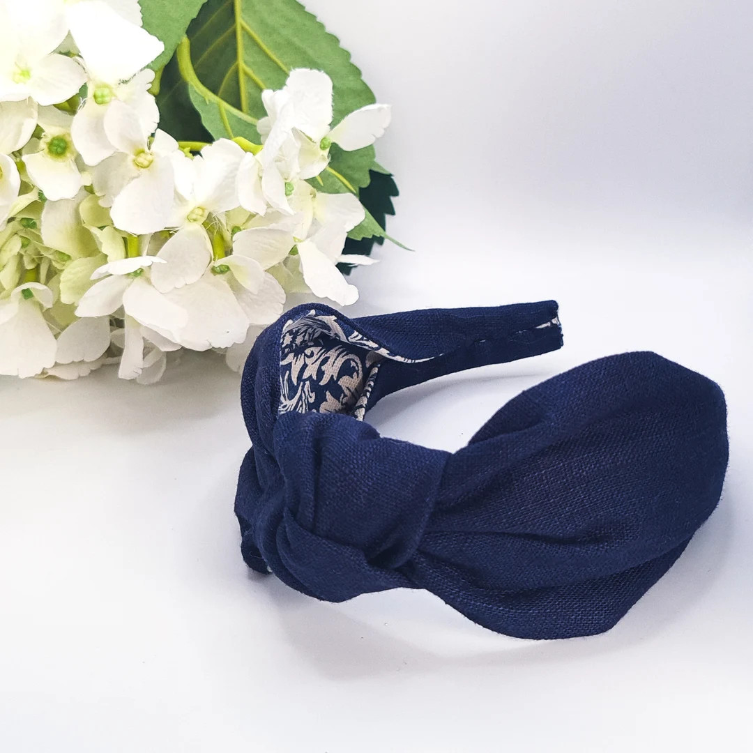 Navy Linen Top Knot Headband: William Morris Lining, Handmade in UK | Etsy (US)