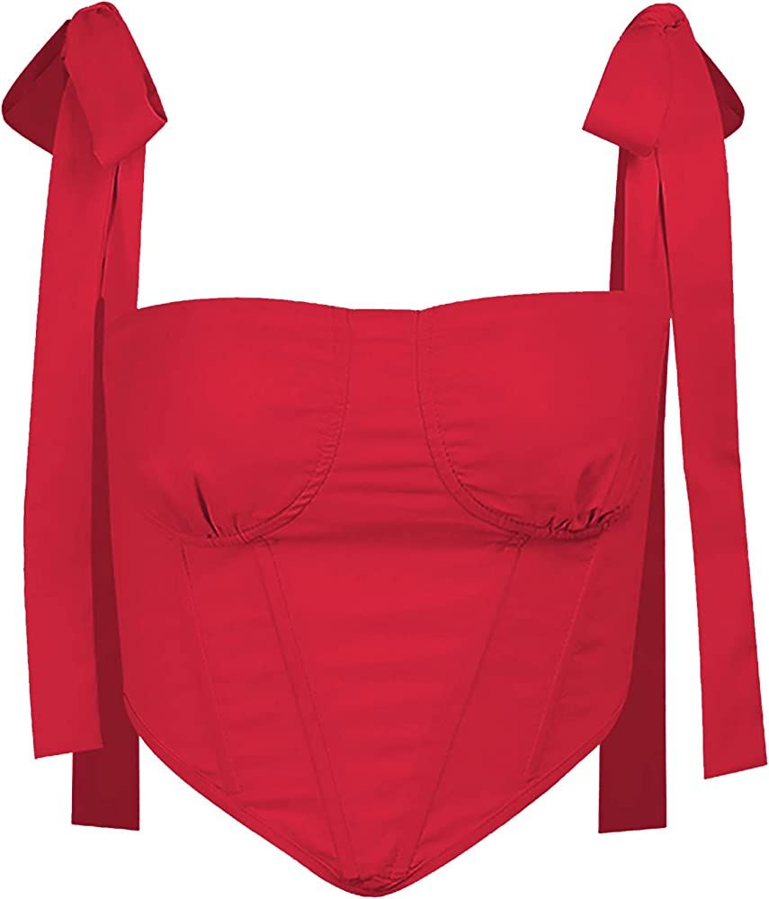 Avanova Women's Sexy Bustier Crop Top Strappy Tie up Shoulder Sleeveless Asymmetrical Clubwear | Amazon (US)