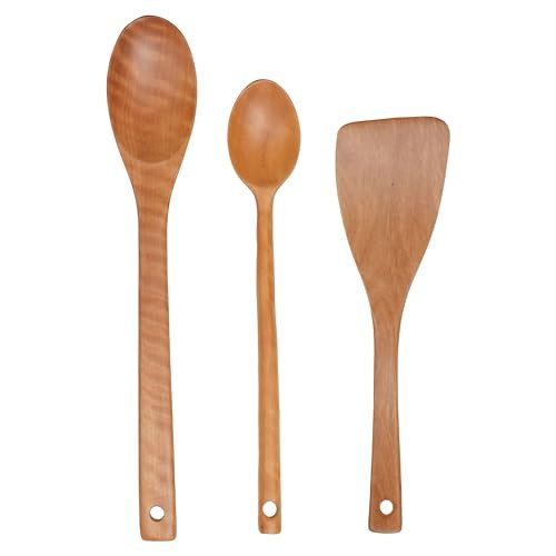 VieWood Wooden Spoons for Cooking, 3-Piece Wooden Utensil Set, Wooden Spoons and Spatula for Cooking, Serving, Natural Wood, Non-Stick, Smooth Surface, Large Hanging Hole, Safe for Use | Amazon (US)