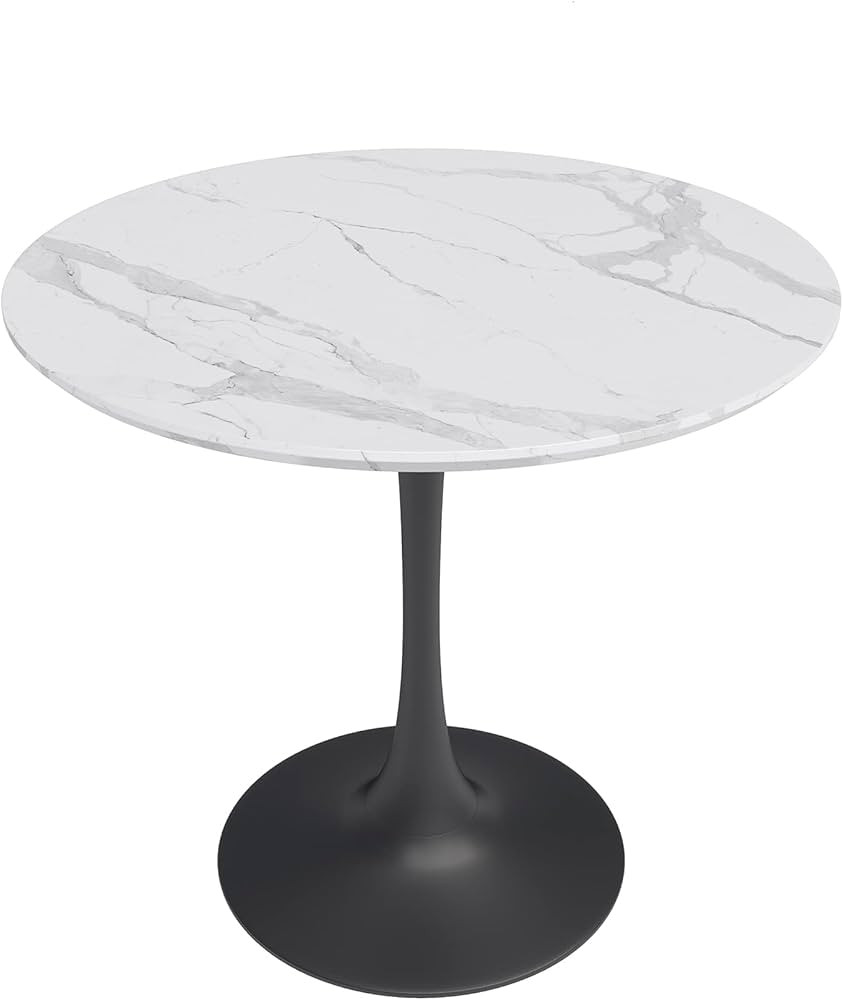 Jamesdar Kurv Kitchen Table, 31.5", White Faux Marble with Black Base | Amazon (US)