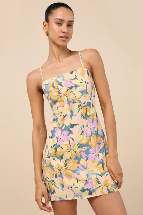 Impressions of Love Teal Multi Floral Print Tie-Back Mini Dress | Lulus