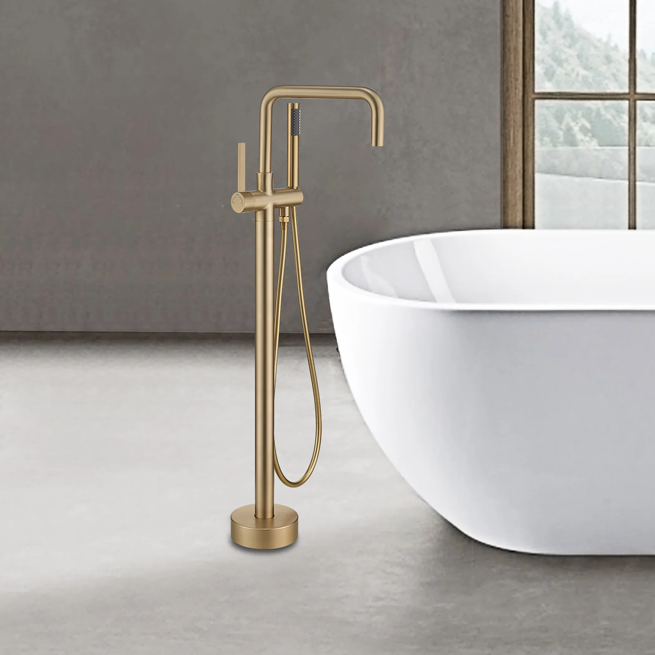 1 Handle Floor Freestanding Tub Filler with Diverter HZLB02R1B1B0G1 | Wayfair North America