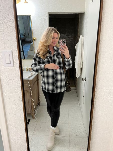 casual ootd! flannel almost sold out, linking my maternity faux leather leggings I love! 

#LTKHoliday #LTKbump
