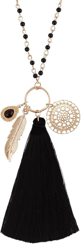 Long Necklaces Bohemia Tassel Leaf Teardrop Disk Circle Pendant necklace For Women Y Shaped Neckl... | Amazon (US)