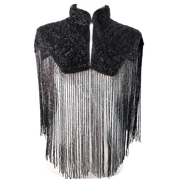 All Black Art Deco Hand Beaded Fringe Cape | Poshmark