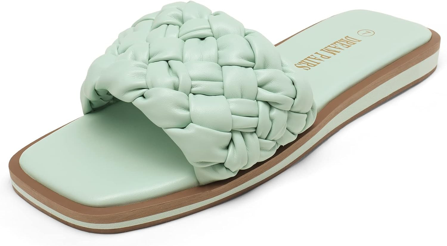 DREAM PAIRS Women's Square Open Toe Slide Sandals Cute Slip on Braided Strap Rhinestone Flat Sand... | Amazon (US)