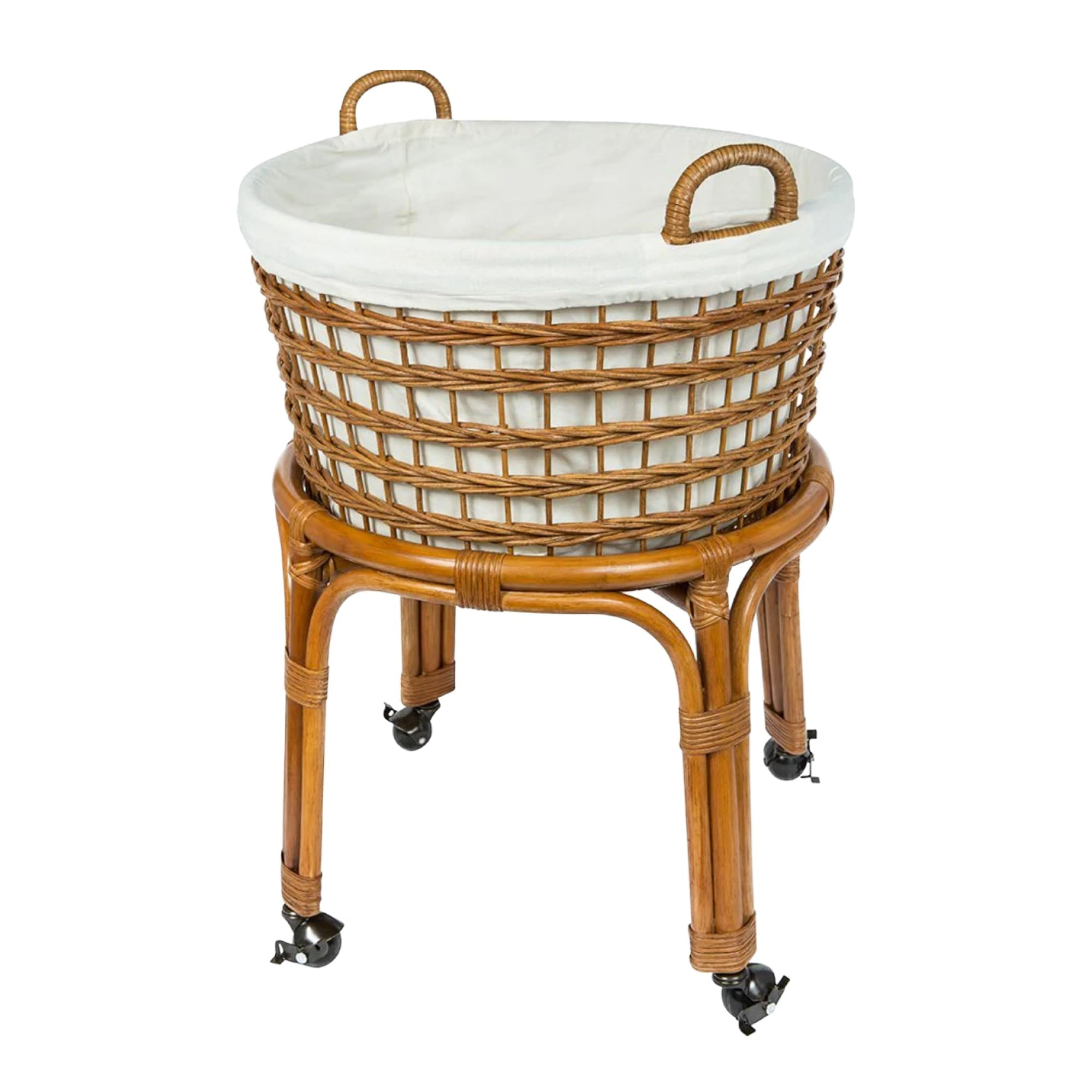 KOUBOO Rolling Wicker Laundry Basket, Handwoven Wicker Hamper with Removable Cotton Liner, Stand, & Locking Caster Wheels, Honey Brown | Amazon (US)