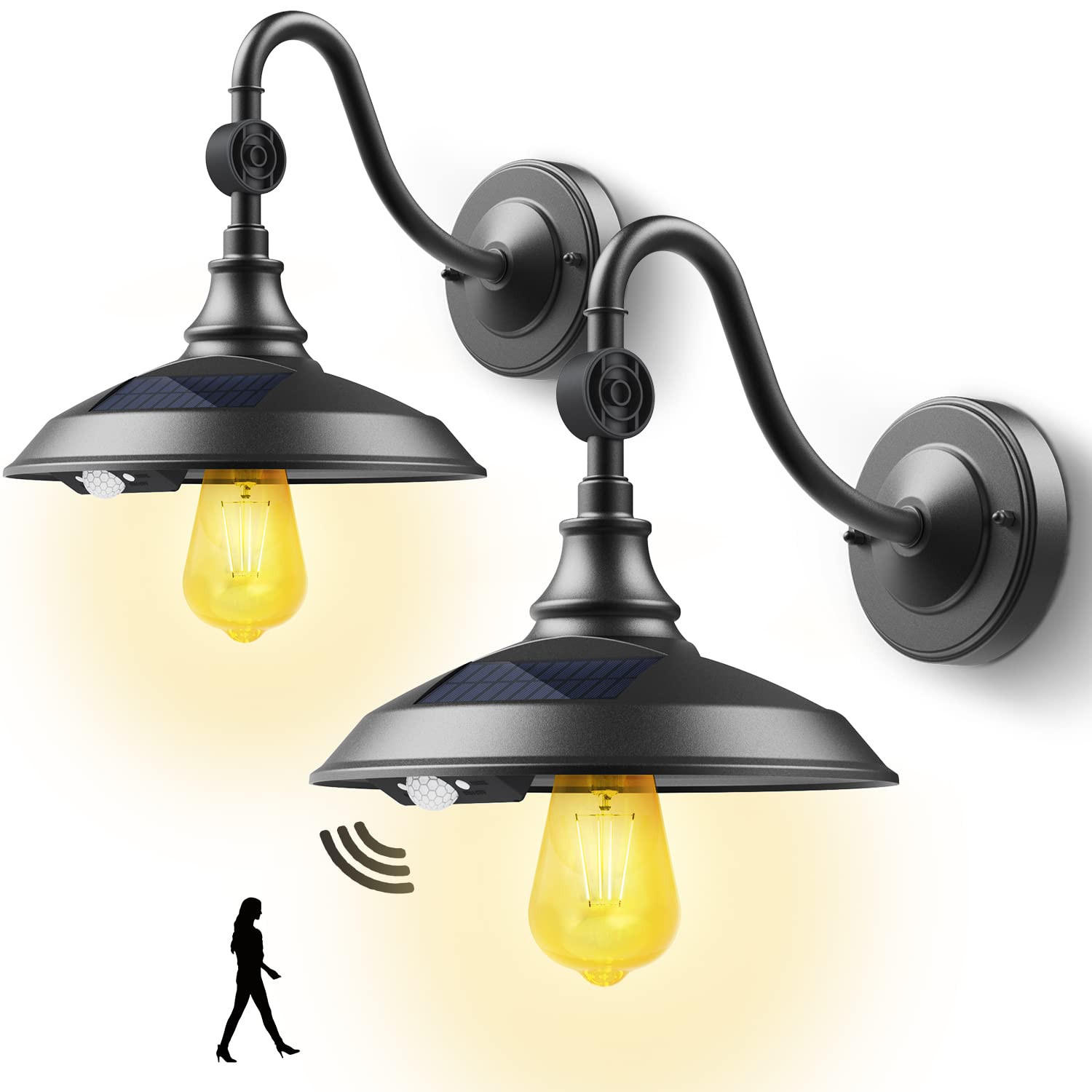 SIEDiNLAR Solar Barn Light Outdoor with 3 Modes, Aluminum Vintage Farmhouse Gooseneck Wall Light ... | Amazon (US)