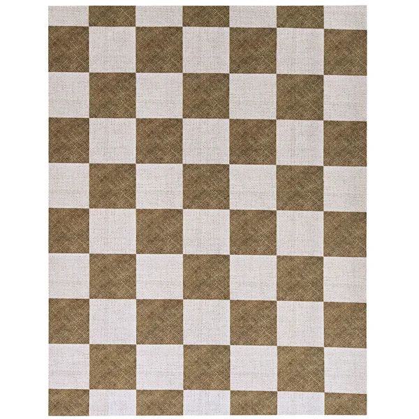 Jemotte Checkered Needlepunch Indoor / Outdoor Area Rug in Taupe/White | Wayfair North America