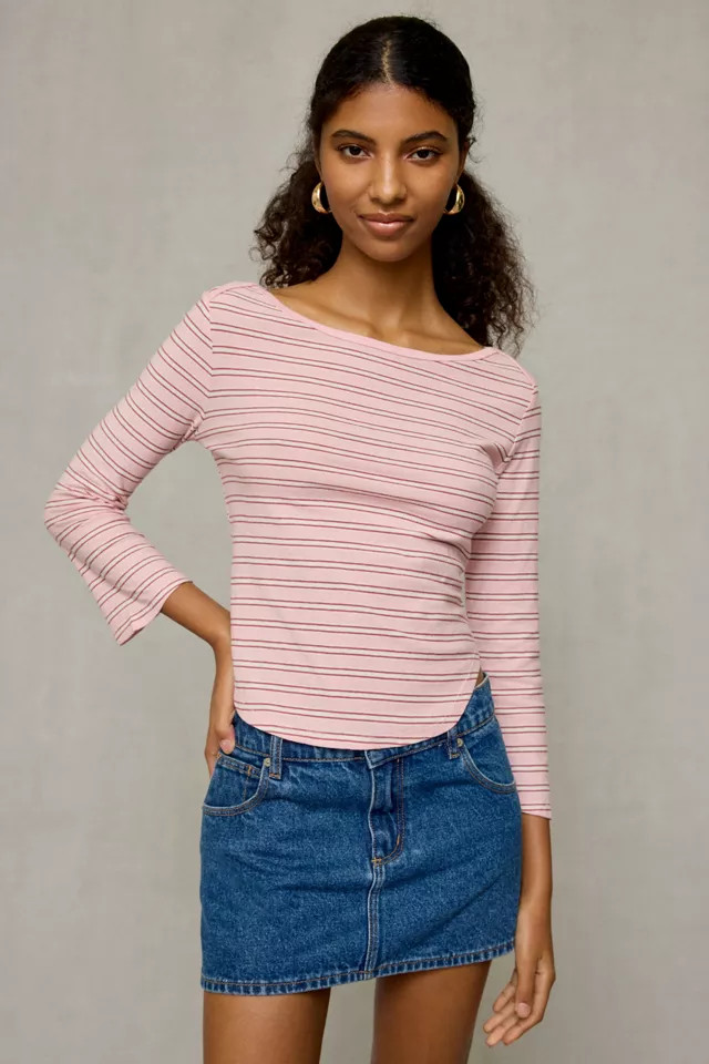 BDG Boatneck 3/4 Sleeve Spill The Tee in Rose, Women's at Urban Outfitters | Urban Outfitters (US and RoW)