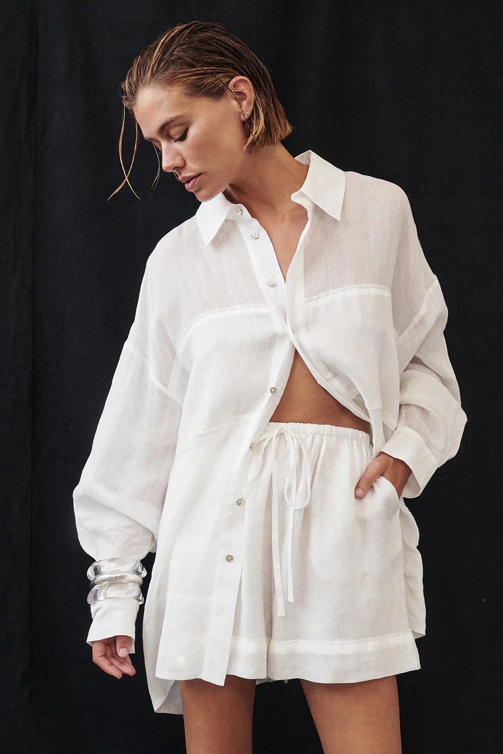 KAI WHITE OVERSIZED RAMIE SLEEVED SHIRT | DISSH