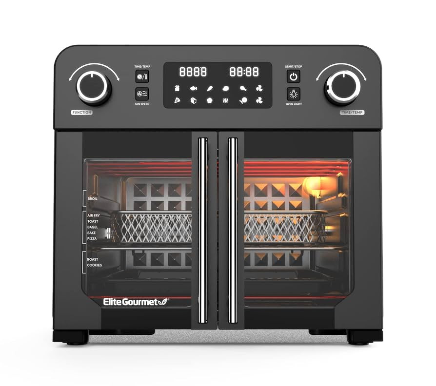 Elite Gourmet EAF9010B All Steel Exterior, 24.5Qt. French Door Air Fryer Convection Countertop Ov... | Amazon (US)