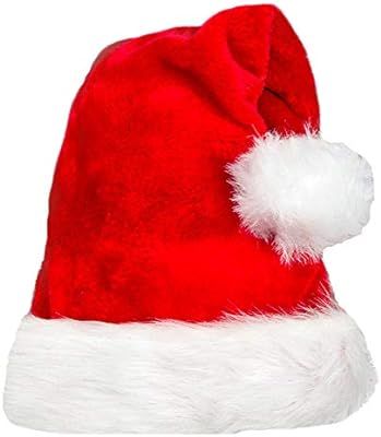 Santa Hat for Adults Velvet Christmas Hat Comfort Double Liner Plush Red Velvet | Amazon (US)