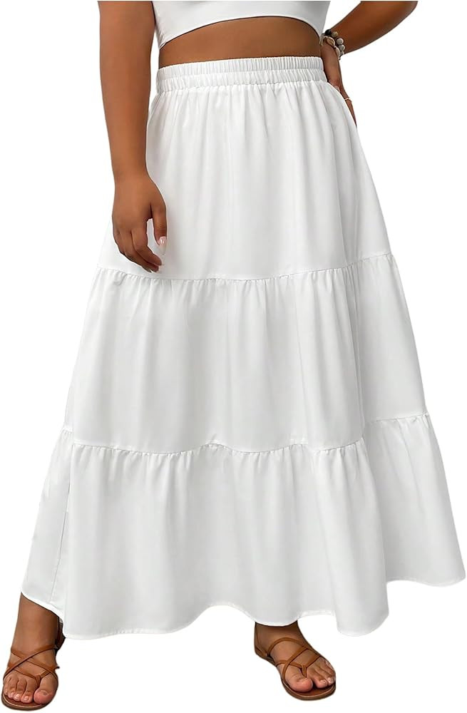 SweatyRocks Women's Plus Size High Waist Ruffle Boho Flowy A Line Long Maxi Skirts | Amazon (US)