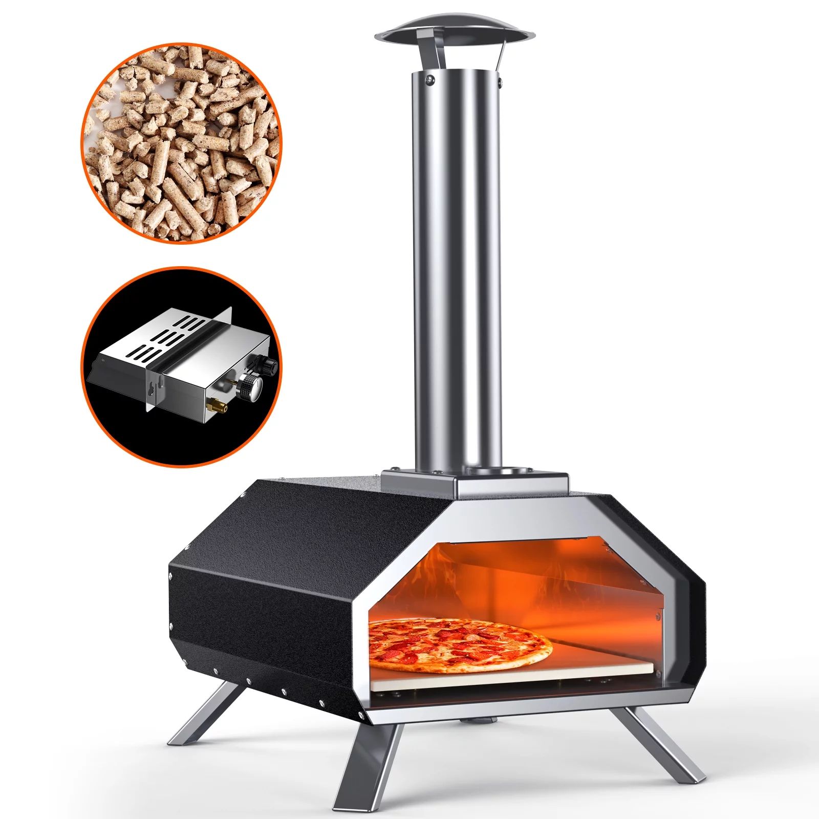 KingChii Multi-Fuel Pizza Oven with Gas Burner, Portable 13" Wood Fired and Gas Powered Pizza Mak... | Walmart (US)