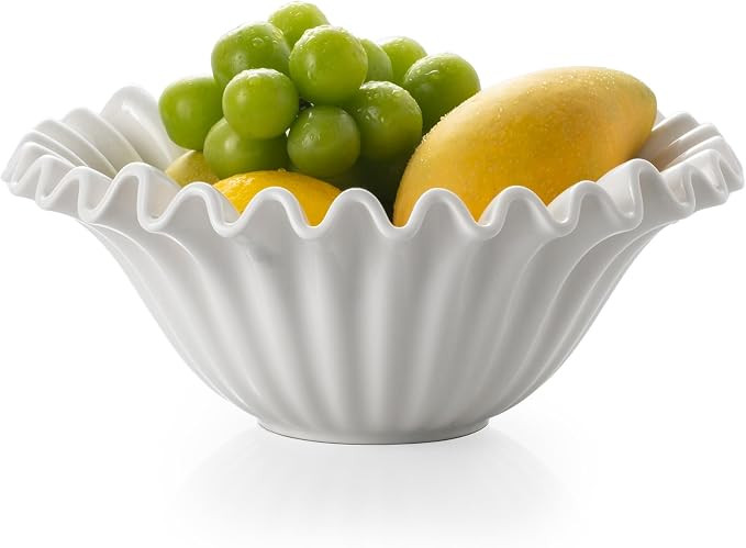 Large Decorative Bowl, 10 inches Porcelain Fruit Bowl for Kitchen Counter HandCrafted Ruffle Bowl... | Amazon (US)