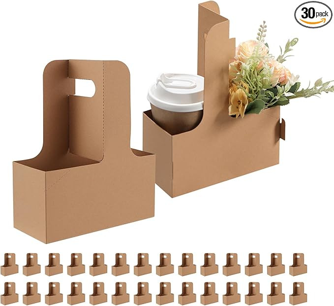 2 Cup Drink Carrier with Handles, 30 Sets Kraft Paperboard Cup Carriers of 12-20 oz to Go Coffee ... | Amazon (US)