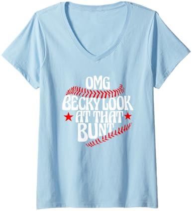 Womens OMG Becky Look At That Bunt Funny Baseball Mom Mothers Gift V-Neck T-Shirt | Amazon (US)