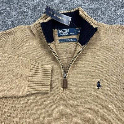 Polo Ralph Lauren Jumper Mens Medium Beige Brown 1/4 Zip Pullover Sweater Mock | eBay US
