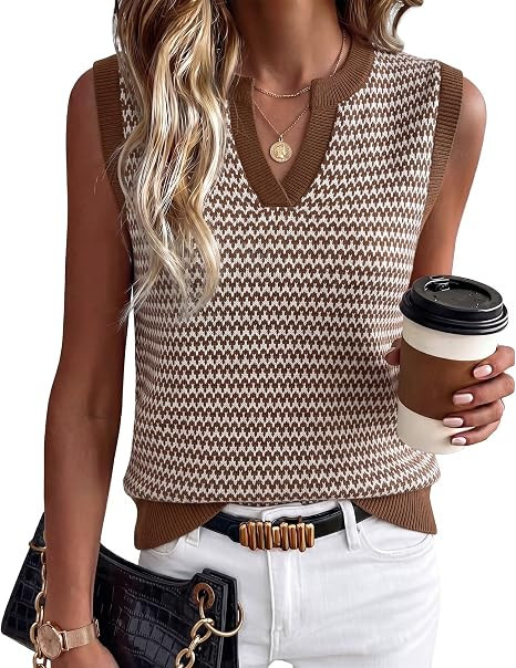 Arach&Cloz Women's Polo V Neck Striped Fall Business Casual Sweater Vest | Soft Breathable, Strip... | Amazon (US)