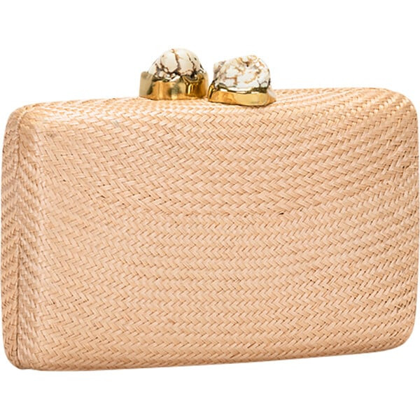 Women's Jen Woven Straw Clutch With White Stones, Toast | Maisonette