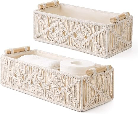 Mkono Macrame Storage Baskets Boho Decor Box Handmade Woven Decorative Countertop Toilet Tank She... | Amazon (US)