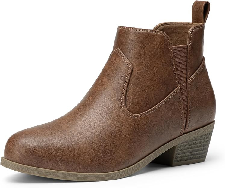 Women's Chunky Low Heel Slip On Short Ankle Boots | Comfortable Fall Booties Shoes, Soft Support ... | Amazon (US)