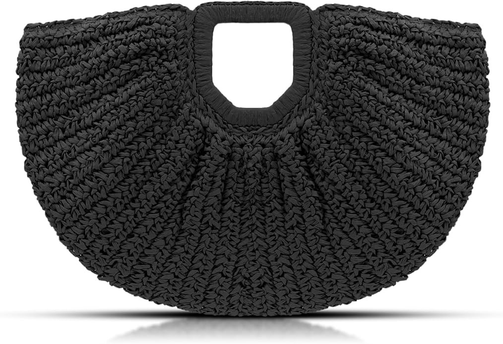 Straw Bag, Beach Bags for Women, Semi-Circular Woven Beach Hand Bag Handmade Rattan Handbag for V... | Amazon (US)