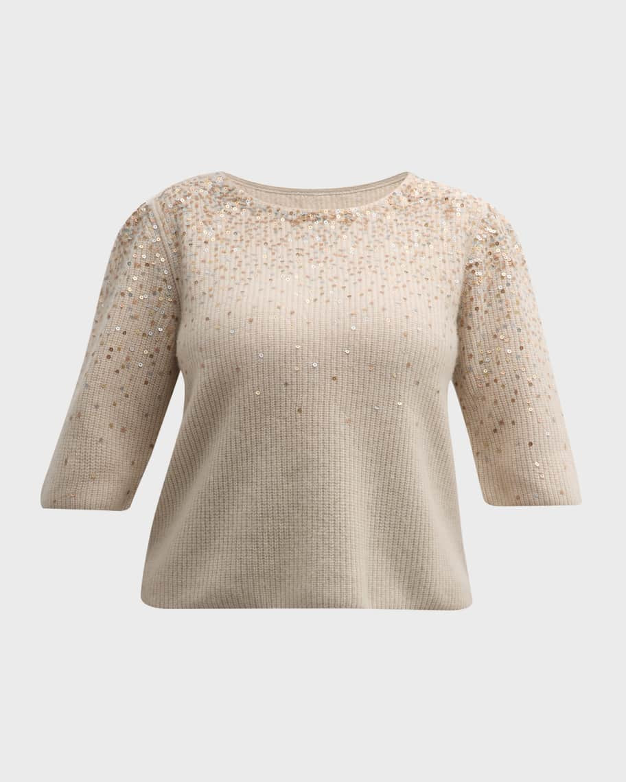 Neiman Marcus Cashmere Collection Plus Size Cashmere Pullover with Ombre Sequin Details | Neiman Marcus