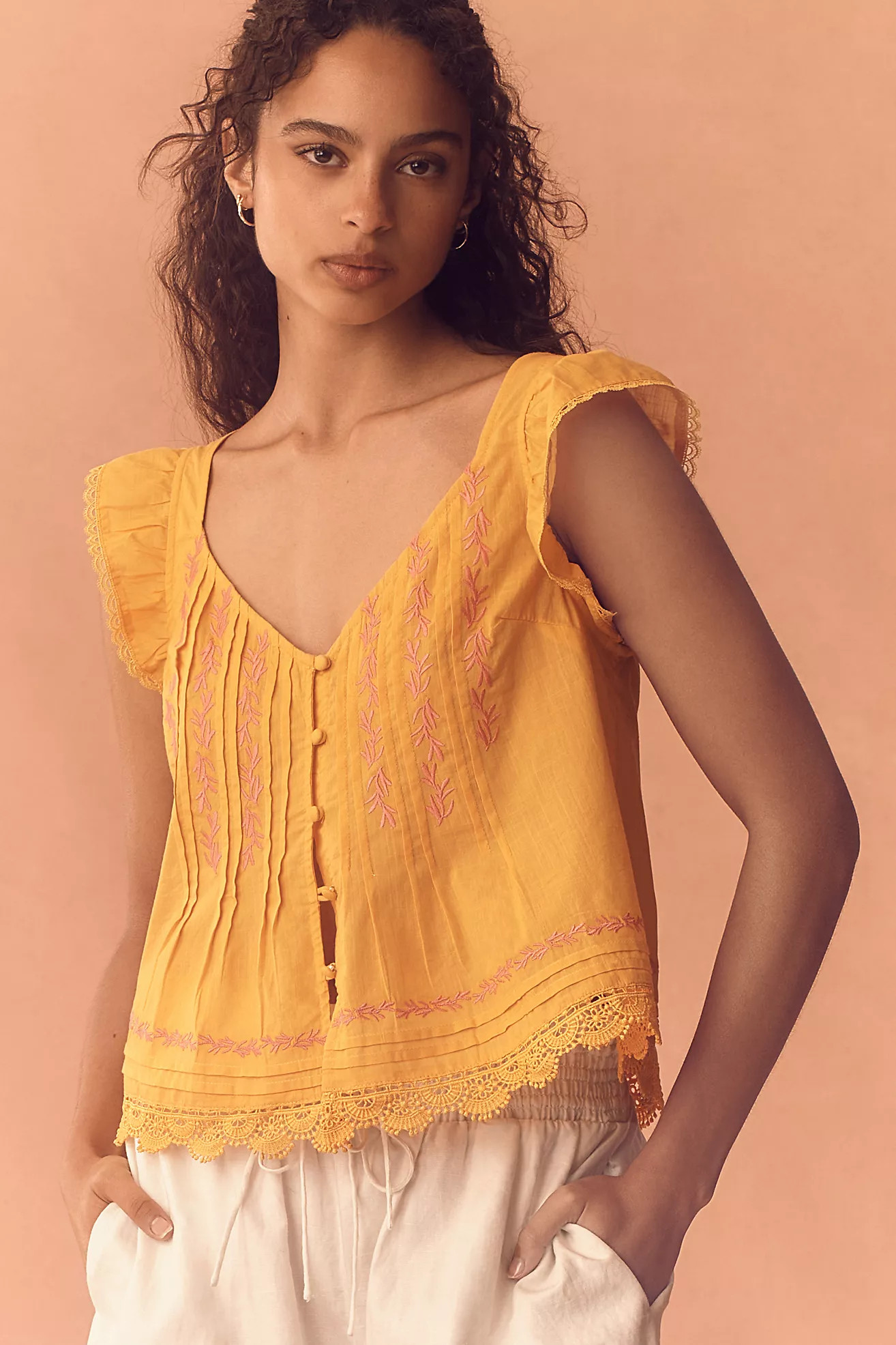 Maeve Flutter-Sleeve Pintuck Top | Anthropologie (US)