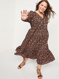 Long-Sleeve Fit & Flare Tiered Midi Dress for Women | Old Navy (US)