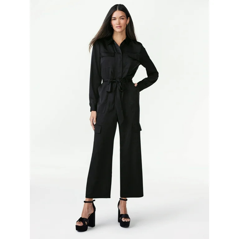 Scoop Women's Satin Jumpsuit with Wide Leg, Sizes XS-2XL | Walmart (US)