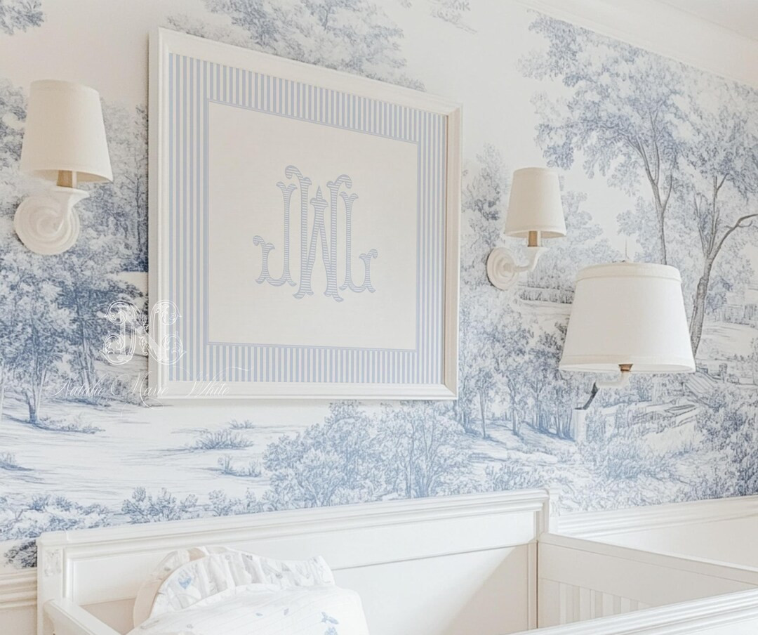 Classic Blue Boy Wall Art | Baby Boy Nursery Wall Art Decor | Blue Nursery Monogram Wall Art | Ab... | Etsy (US)