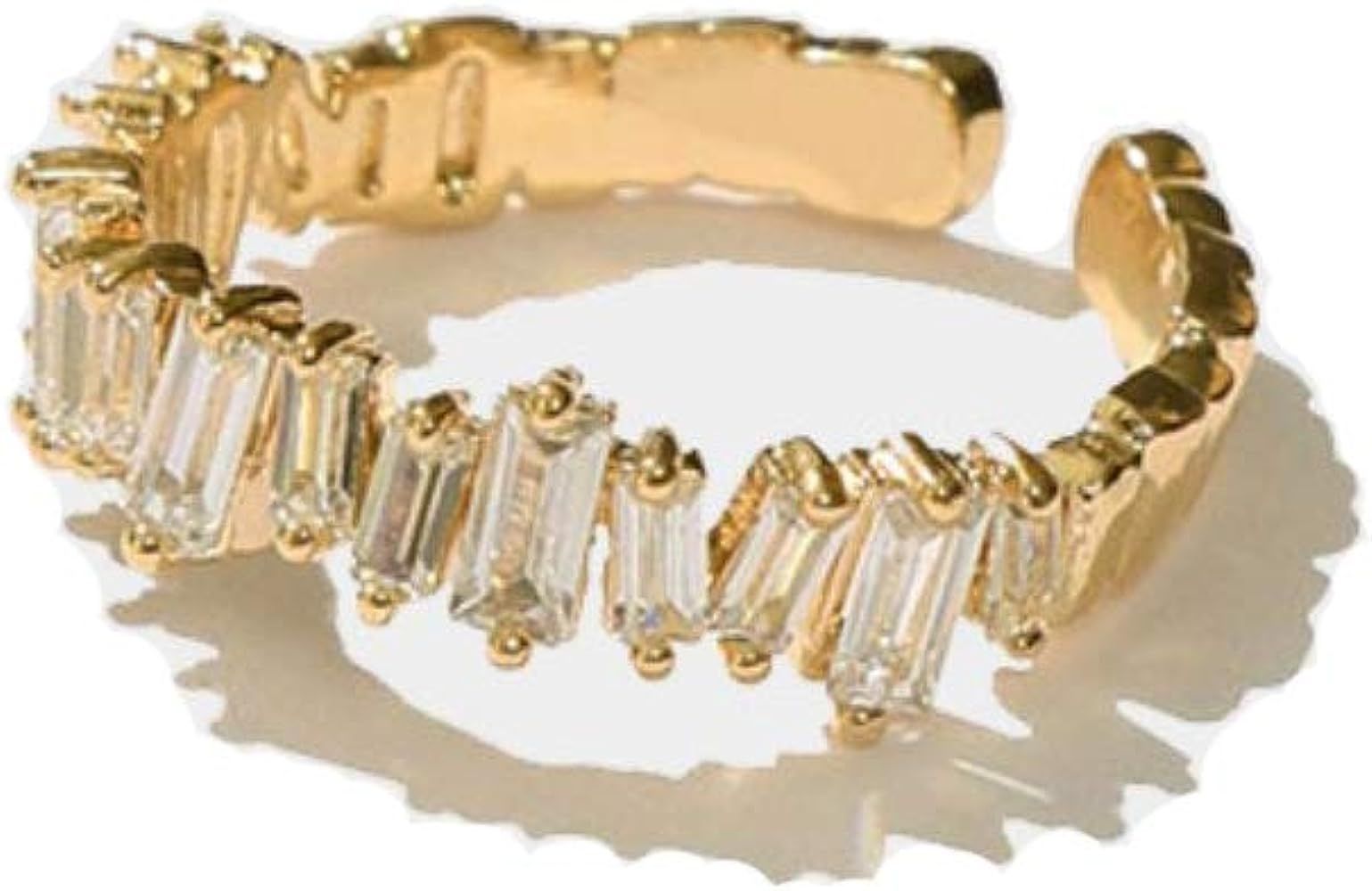 Irregular Cubic Zirconia Gold Baguette Ring Band for Women Open Adjustable Minimal Stacking State... | Amazon (US)