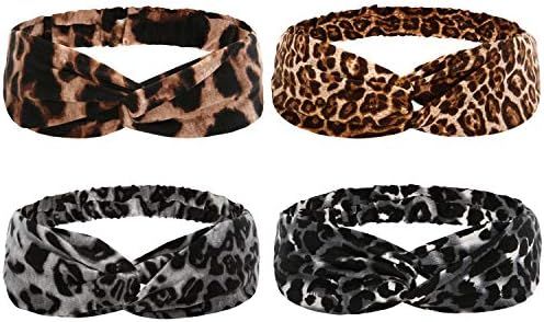 Folora 4pcs Leopard Print Twisted Criss Cross Elastic Headbands Soft Cotton Hair Bands for Women ... | Amazon (US)