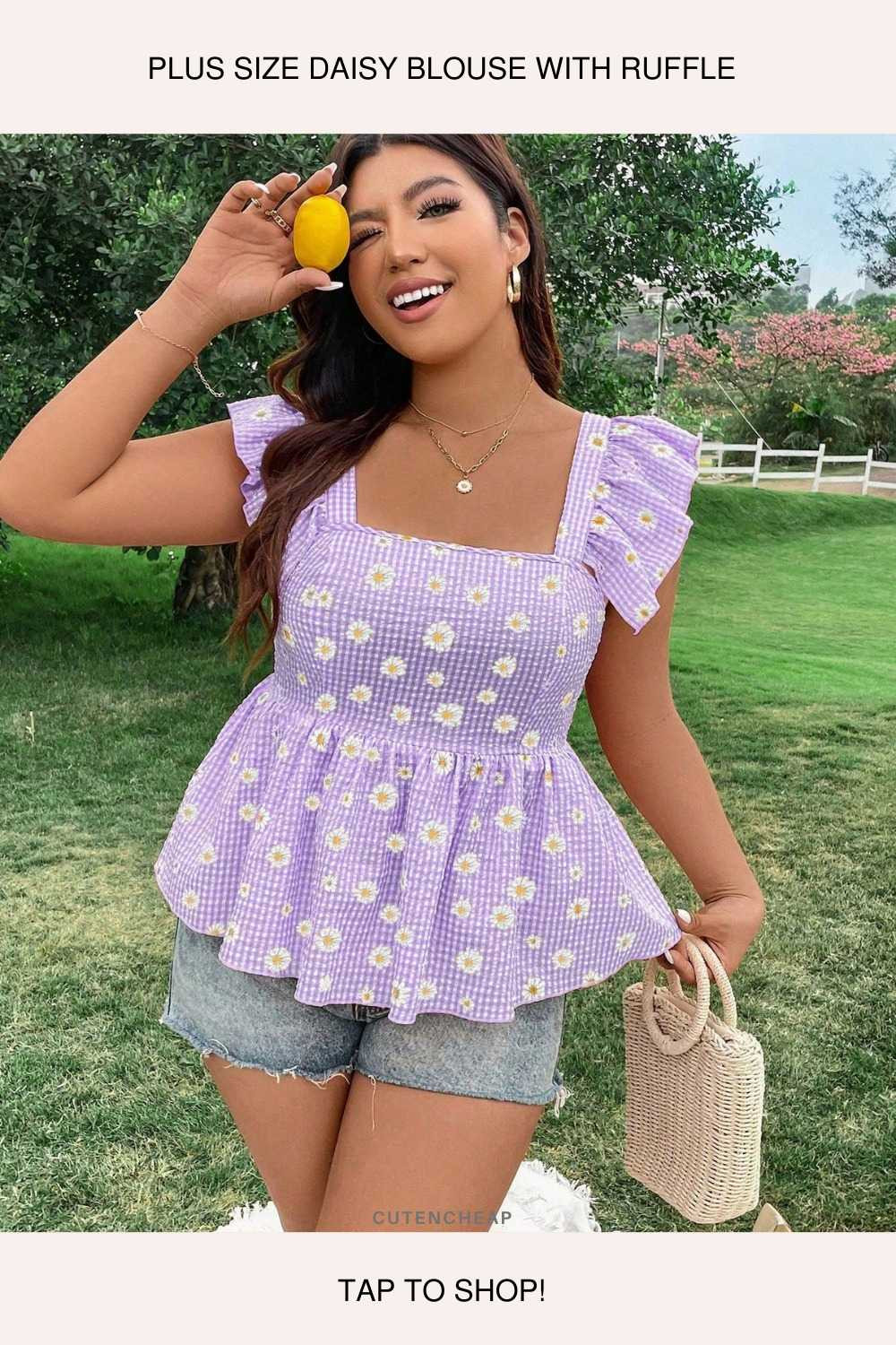 You have to check out this Plus Size Daisy Print Blouse! It's sooo cute and perfect for summer vibes. The daisy print and ruffle trim make it super adorable, and the square neck is totally on-trend. Pair it with your fave jeans or a cute skirt, and you're ready to shine! ✨

#LTKFindsUnder50 #LTKPlusSize