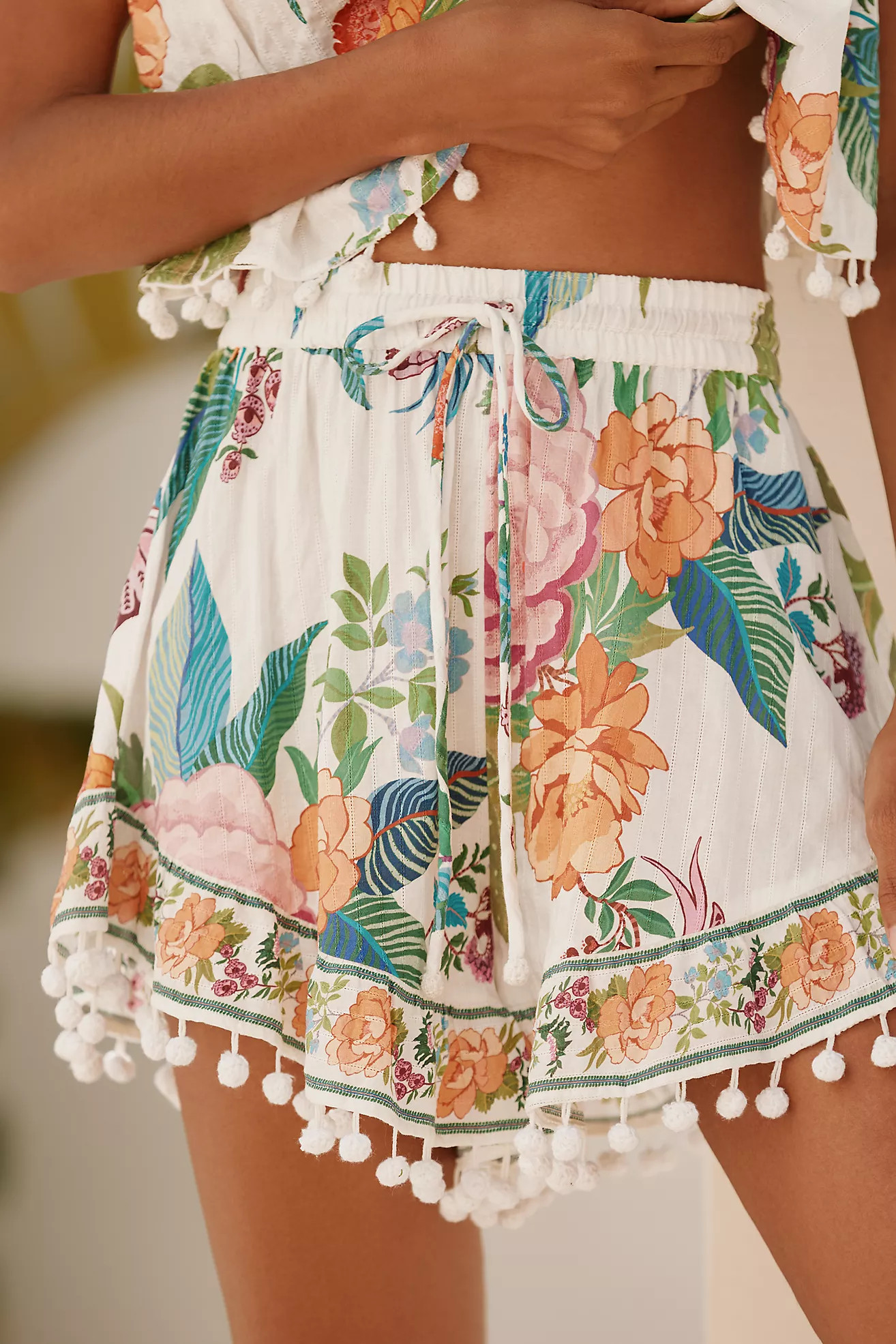 Farm Rio Sweet Bloom Tassel Pull-On Shorts | Anthropologie (US)
