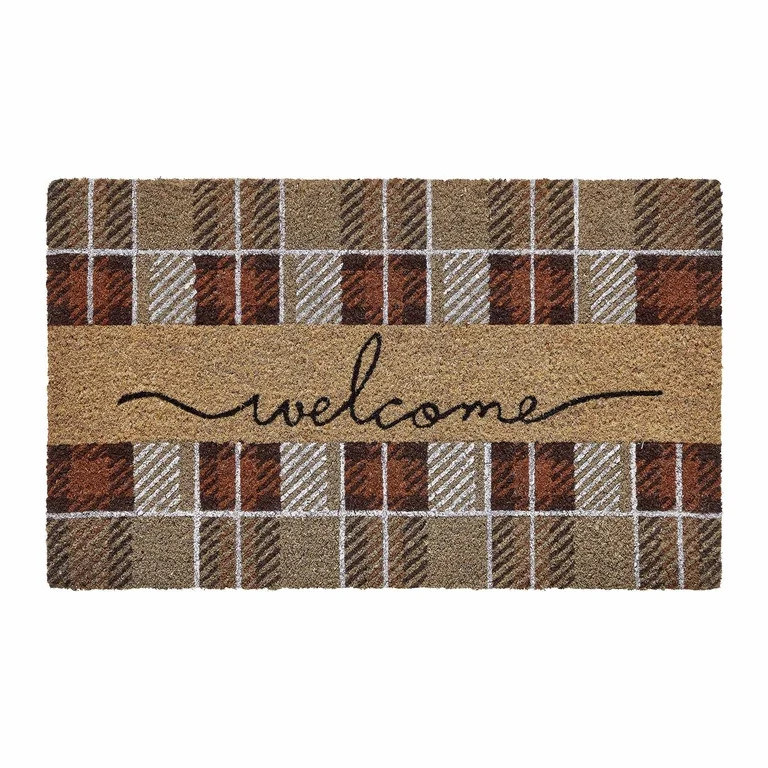 My Texas House Multicolor Welcome Harvest Plaid Outdoor Coir Doormat, 30" x 48" | Walmart (US)